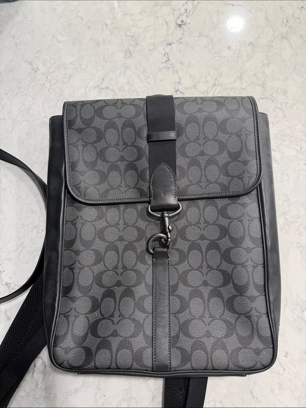Coach Men's Black and Gray Signature Canvas Backpack